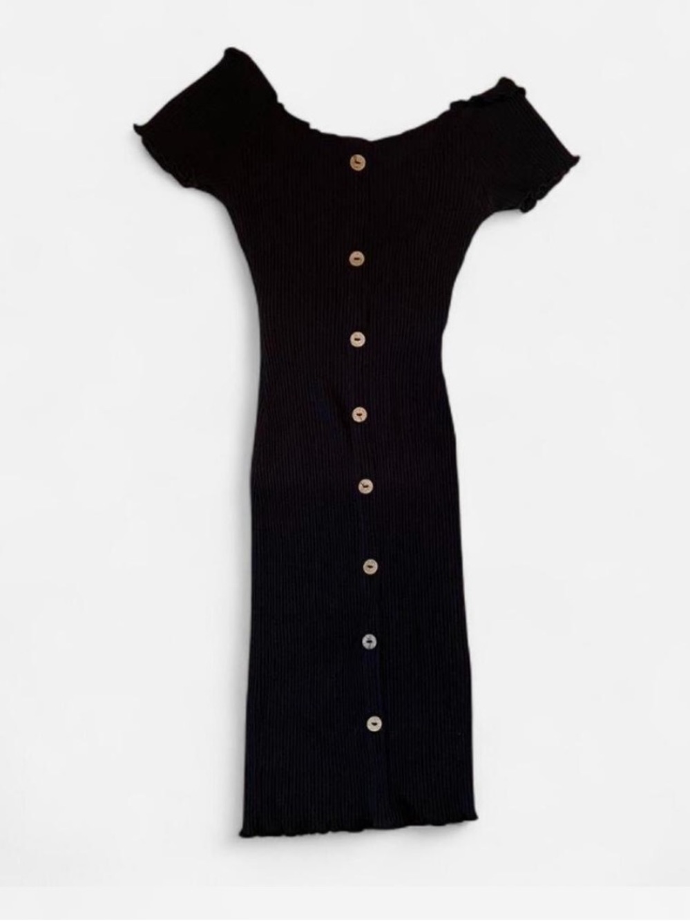 Black ribbed bodycon dress with buttons